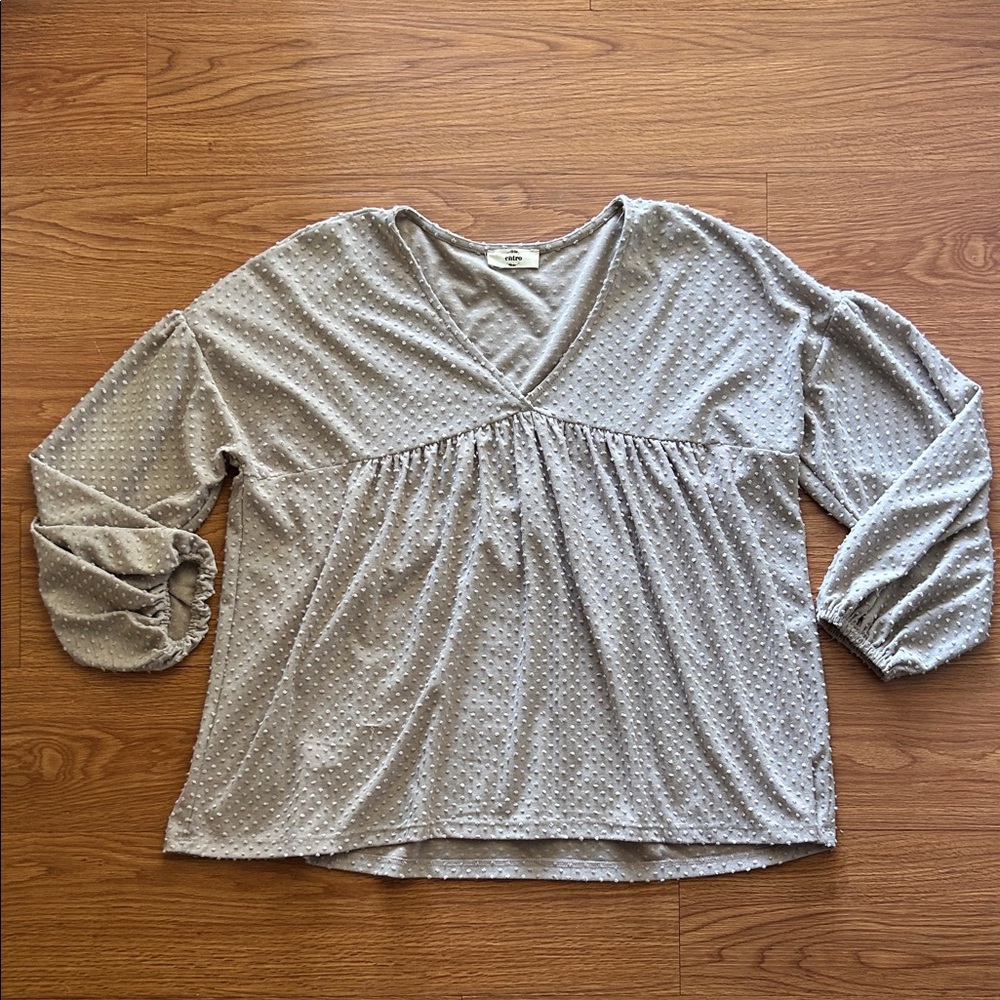Entro Light Brown polkadot Textured V-Neck Blouse